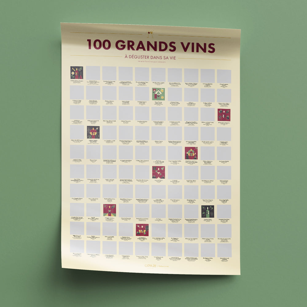 Poster à Gratter 100 Grands Vins à boire dans sa vie